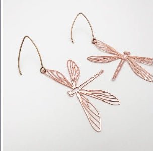 Denz Dragonfly Earrings in Rose Gold, angled view
