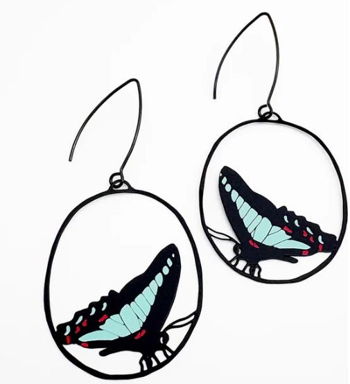 Denz Midi Butterfly Earrings in Blue Triangle