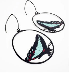 Denz Midi Butterfly Earrings in Blue Triangle, angled view
