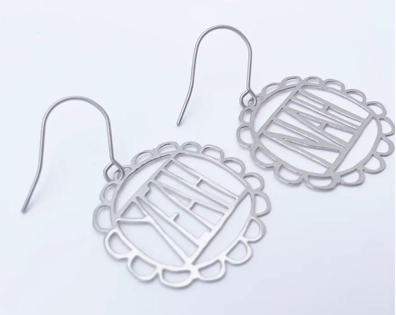 Denz Mini YEAH/NAH Earrings in Silver, angled view