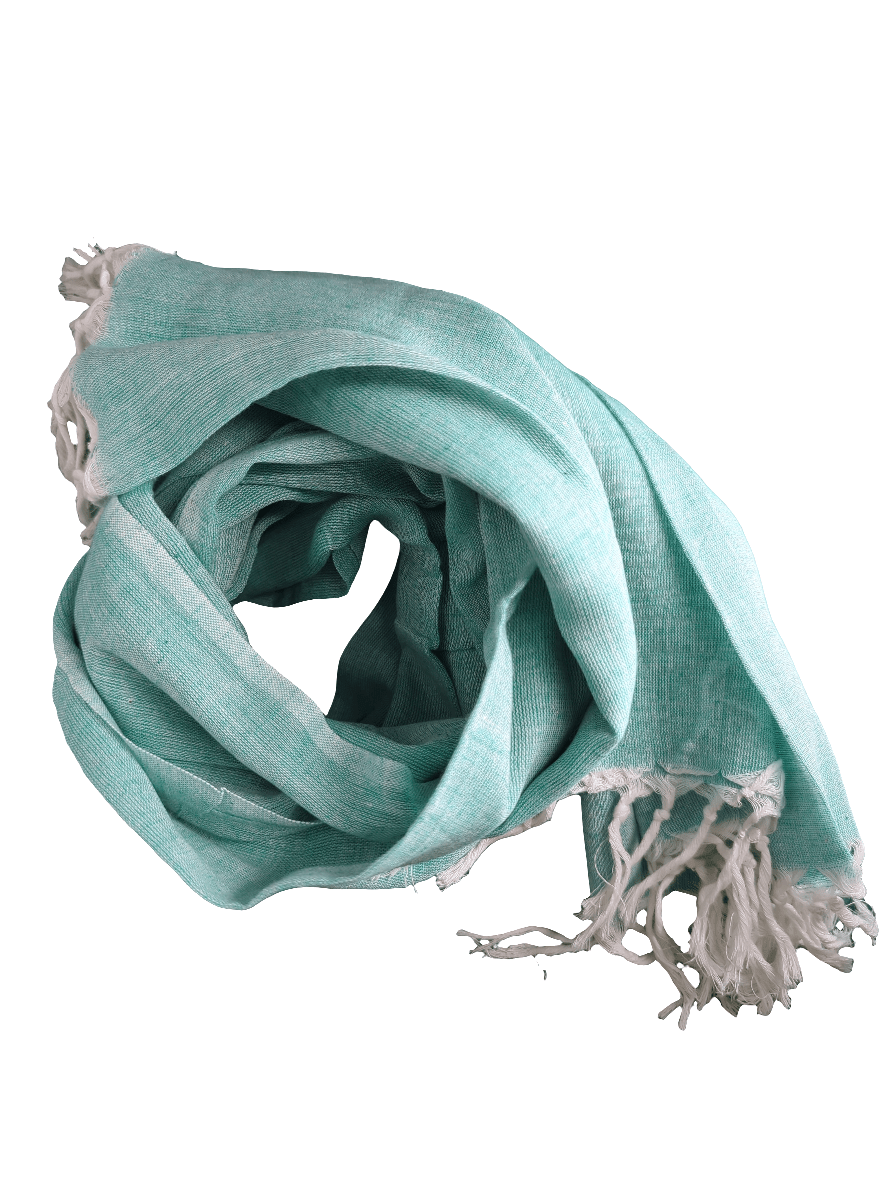 Cotton scarf white tassels green - Main Image