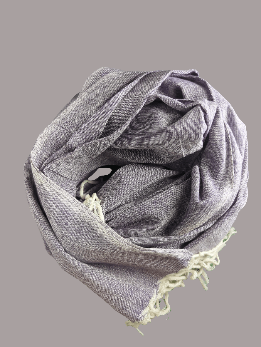 Cotton scarf - white tassels purple