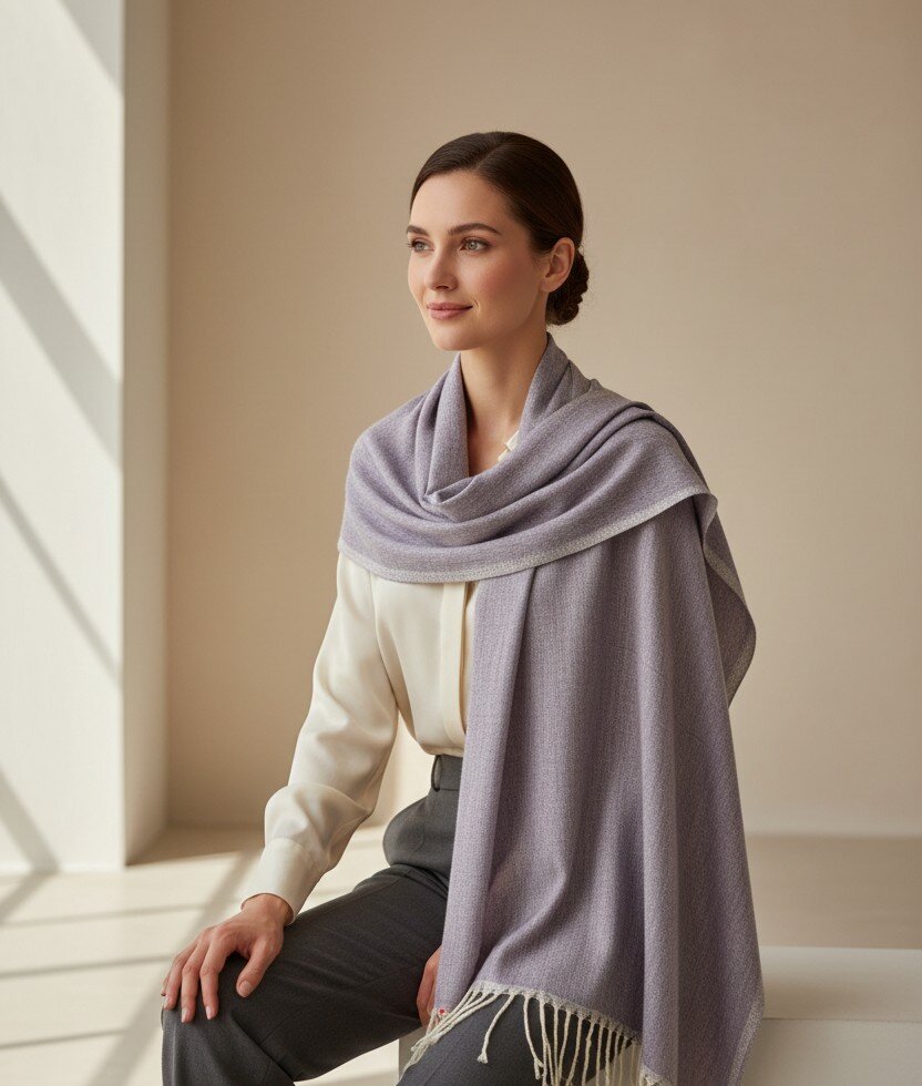 Nine YaksNine Yaks Cotton Scarf - White Tassels Purple same day gift delivery melbourne
