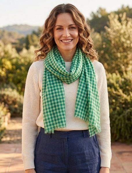 Nine YaksNine Yaks Fine Cashmere Shawl – Green Gingham Check same day gift delivery melbourne