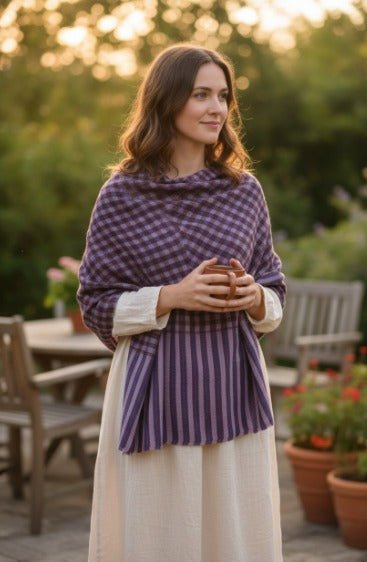 Nine YaksNine Yaks Fine Cashmere Shawl - Plum & Lavender Gingham same day gift delivery melbourne