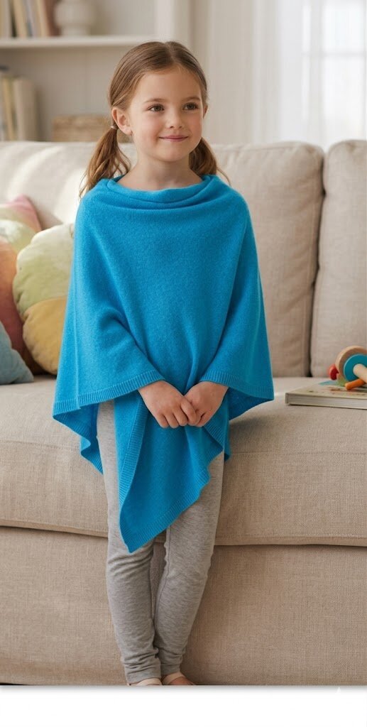 Nine YaksNine Yaks Kids Cashmere Poncho - Aqua Blue same day gift delivery melbourne