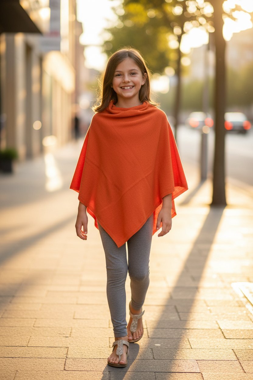 Nine YaksNine Yaks Kids Cashmere Poncho - Tangerine same day gift delivery melbourne