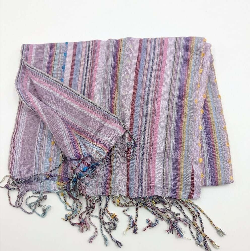 PookipoigaHandmade Cotton Net Scarf - Blush Lavender & Pastel Rainbow Stripe same day gift delivery melbourne