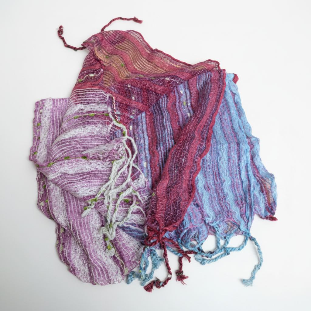 PookipoigaHandmade Cotton Net Scarf - Burgundy, Lavender & Powder Blue Stripe same day gift delivery melbourne