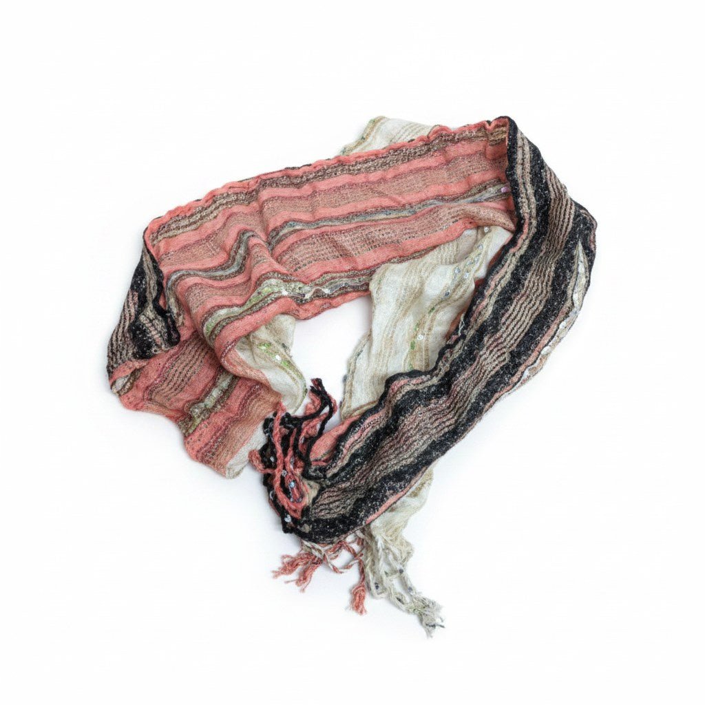 PookipoigaHandmade Cotton Net Scarf - Coral Pink, Cream & Black Stripe same day gift delivery melbourne