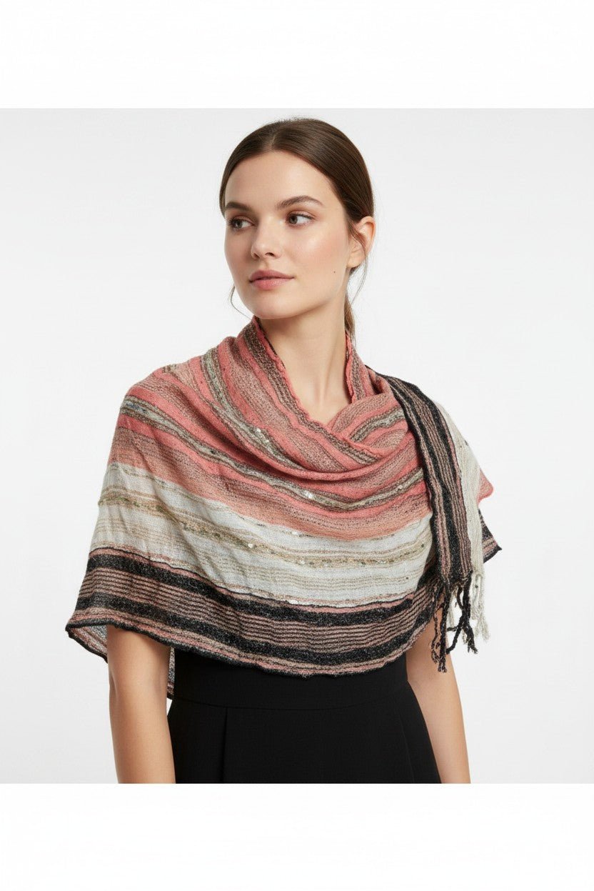 PookipoigaHandmade Cotton Net Scarf - Coral Pink, Cream & Black Stripe same day gift delivery melbourne