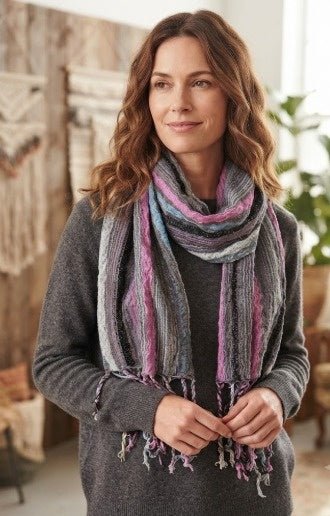 PookipoigaHandmade Cotton Net Scarf - Grey, Pink, Sky Blue & Black Multi Stripe same day gift delivery melbourne