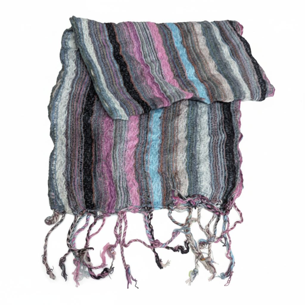 PookipoigaHandmade Cotton Net Scarf - Grey, Pink, Sky Blue & Black Multi Stripe same day gift delivery melbourne