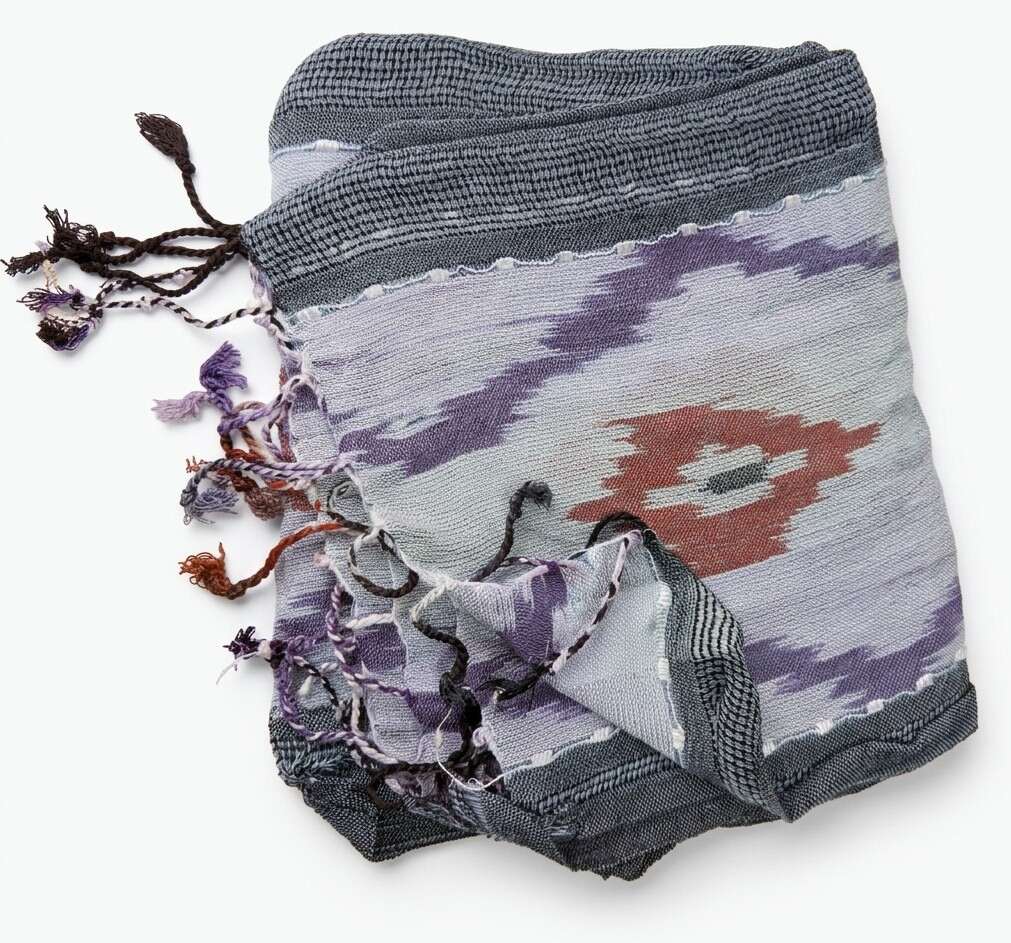 PookipoigaHandmade Cotton Net Scarf - Ikat Diamond in Grey & Plum same day gift delivery melbourne
