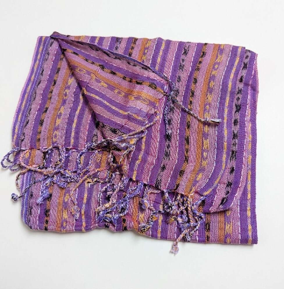 PookipoigaHandmade Cotton Net Scarf - Lavender & Gold Vertical Stripe same day gift delivery melbourne