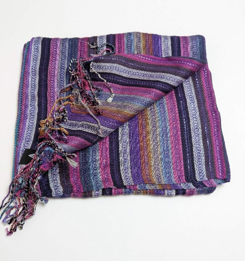 PookipoigaHandmade Cotton Net Scarf - Midnight Plum & Metallic Rainbow Stripe same day gift delivery melbourne