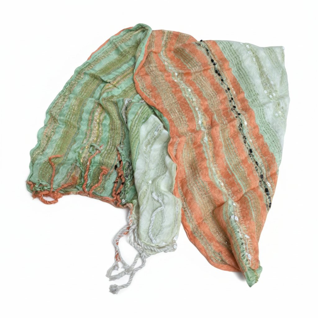 PookipoigaHandmade Cotton Net Scarf - Mint Green, Peach & Gold same day gift delivery melbourne