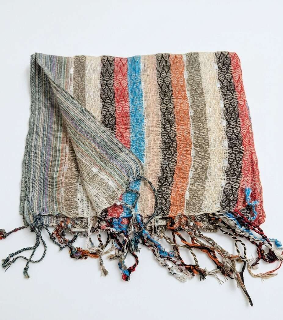 PookipoigaHandmade Cotton Net Scarf - Neutral Earth & Turquoise Diamond Weave same day gift delivery melbourne