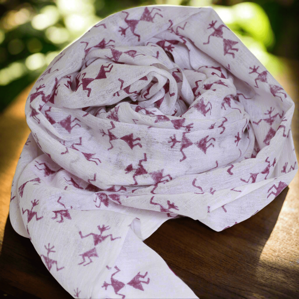 Nine Yaks Aztec Block Print Cotton Scarf rolled, first photo