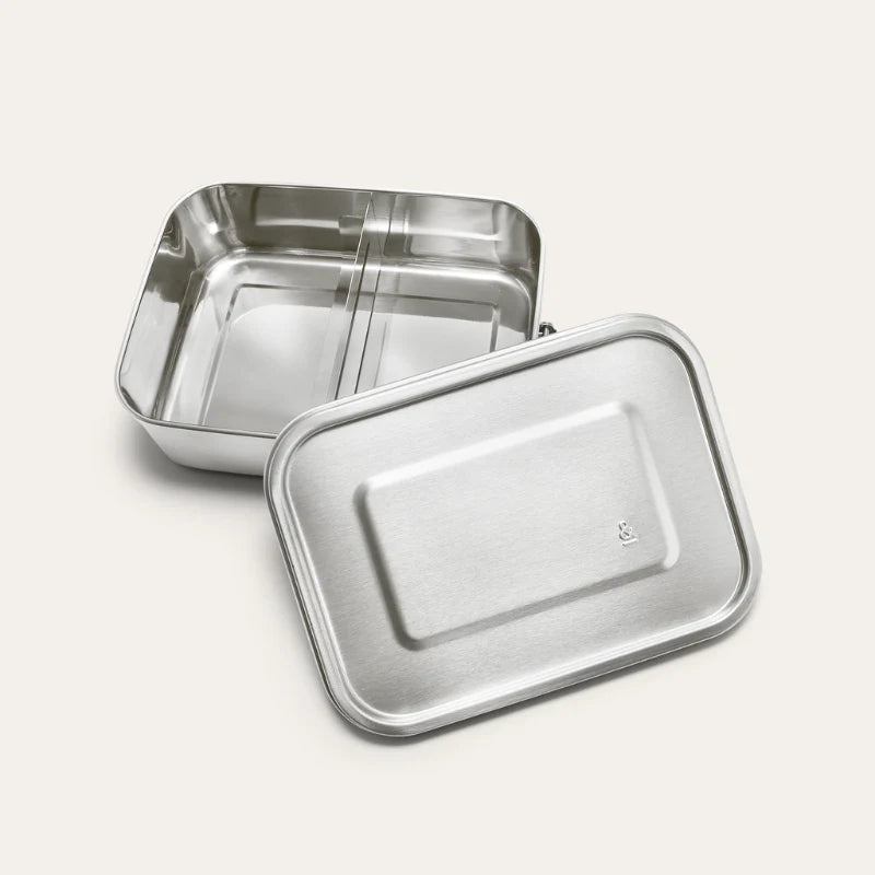 Seed & Sprout Stainless Steel Lunch Box with internal divider and lid.