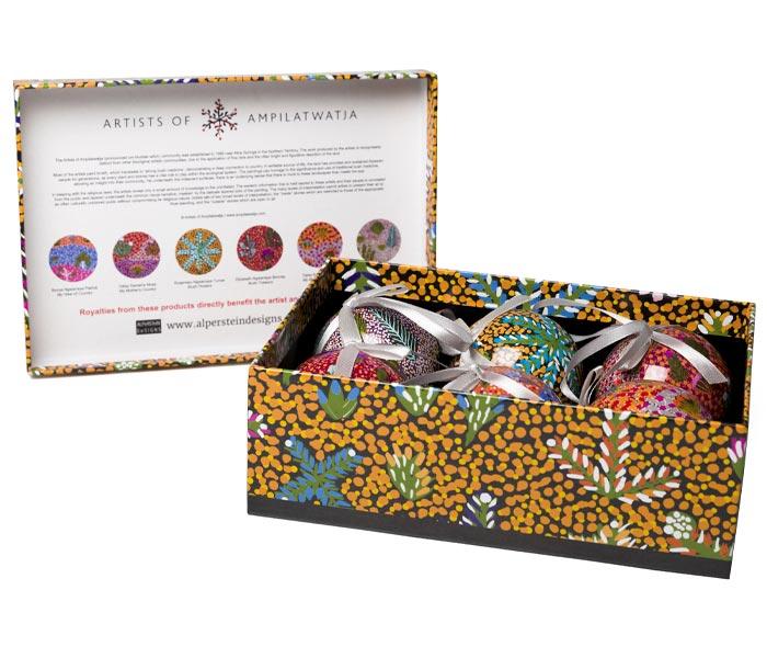 Alperstein Designs 6 PACK XMAS BAUBLES - AMPILATWATJA in a gift boxed