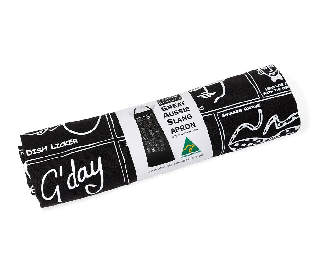 Alperstein Designs Great Aussie Slang black apron