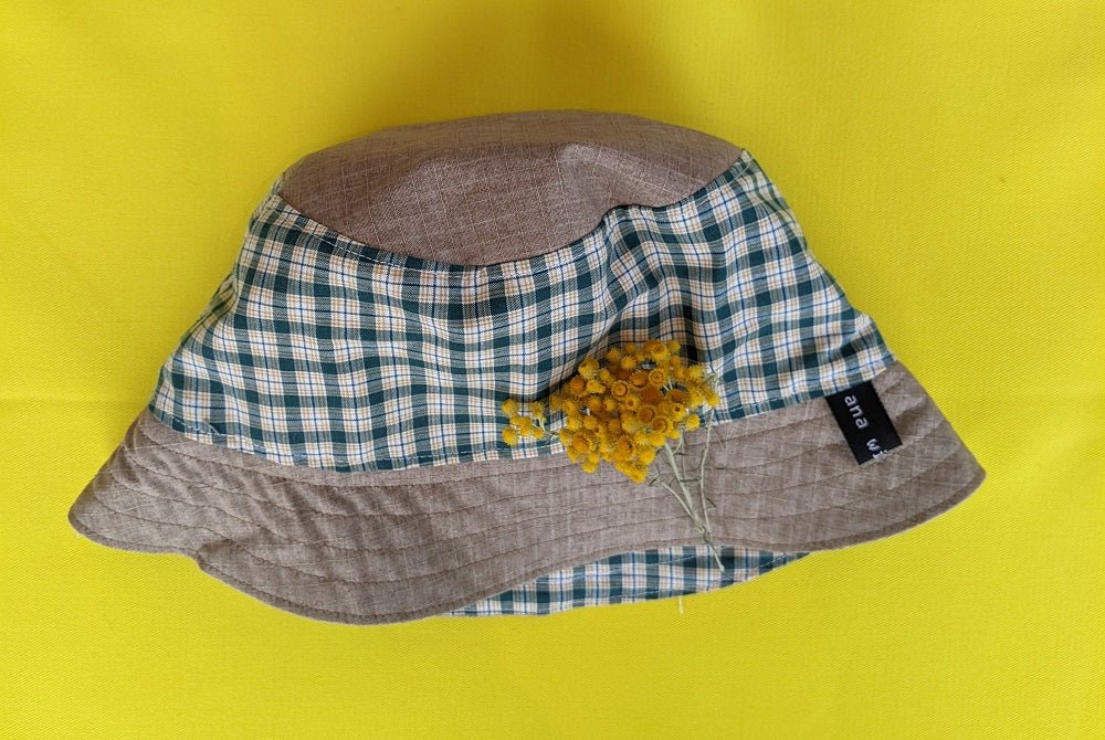 Ana Williams Bucket Reversible Hat - Beige Green Check