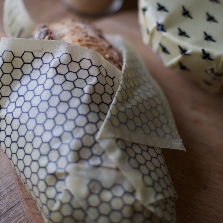Apiary Made Bee Pattern Sustainable Beeswax Food Wraps - 3 pack in a wrap