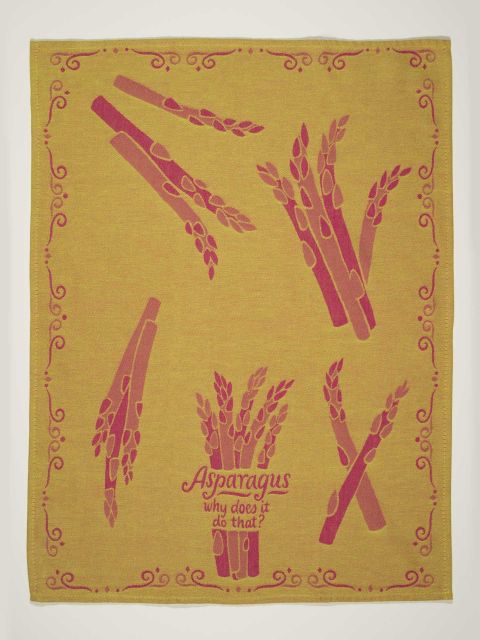 Blue Q Asparagus Why Does It Do That Full View Woven Cotton Dish Tea Towel.