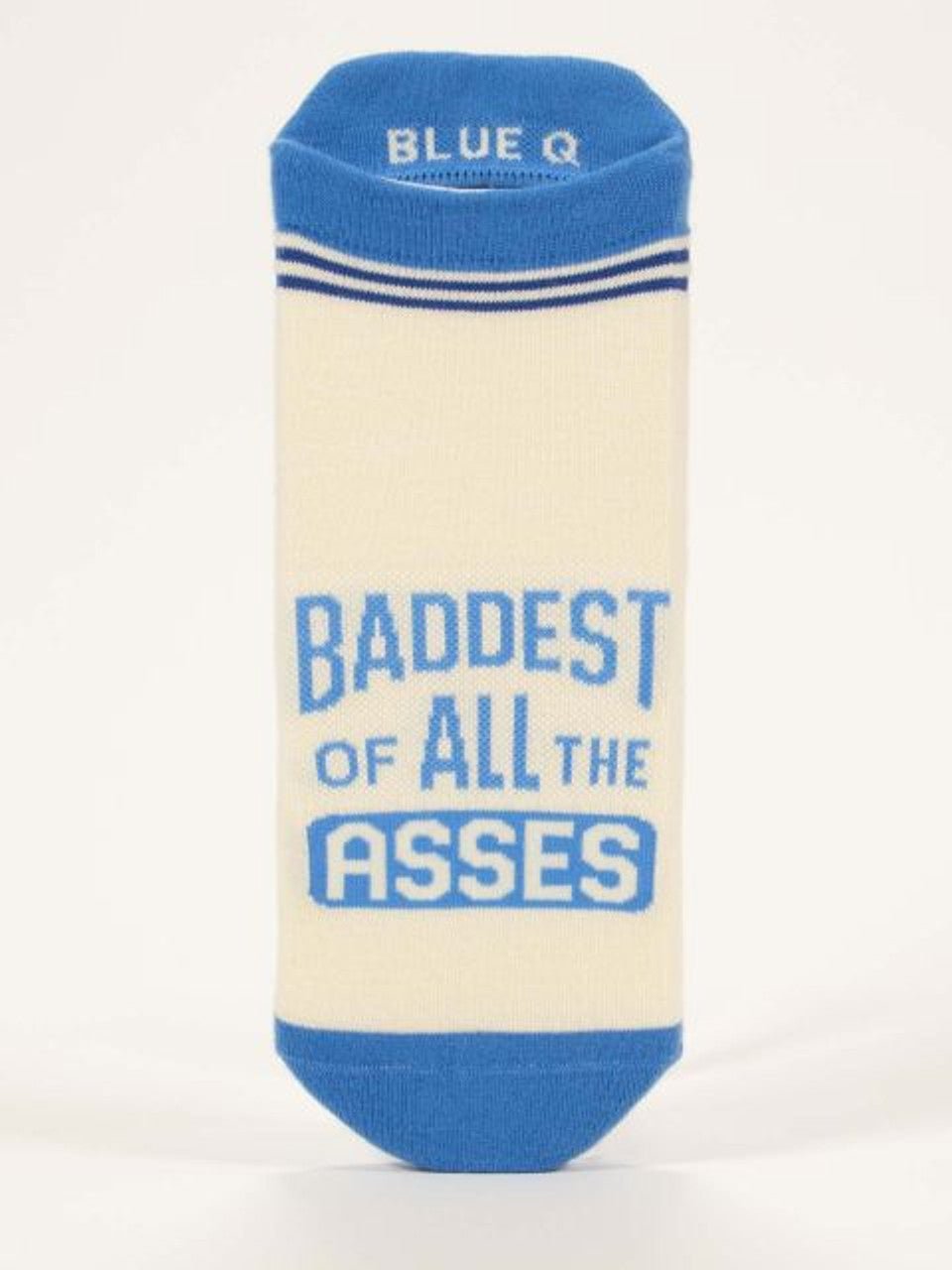 Blue Q Baddest Of All The Asses Sneaker Socks Cream Blue Low Cut Novelty Socks.