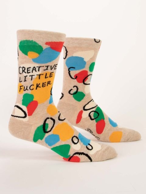 Blue Q Creative Little Fucker men's socks with a bold, cheeky message for creative minds