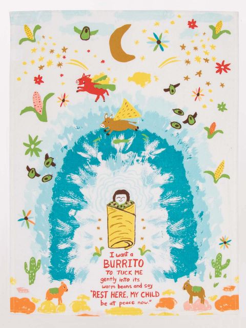 Blue Q I Want A Burrito Full View Funny Woven Cotton Kitchen Dish Tea Towel.