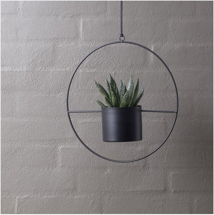 metal ring hanging planter Metal Ring Halo Black Pot 95mm