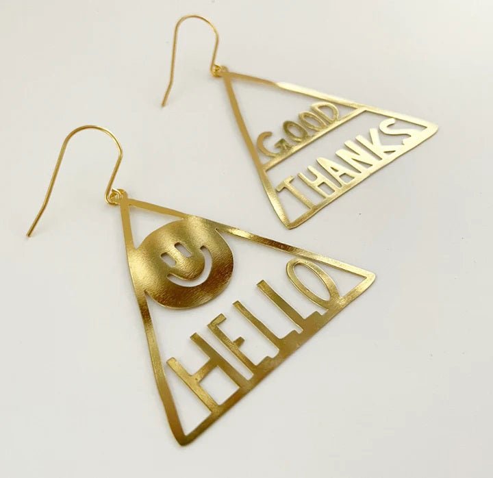 DENZ Hello, Good Thanks dangles in gold
