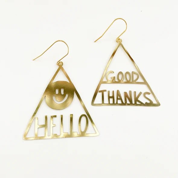 DENZ Hello, Good Thanks dangles in gold