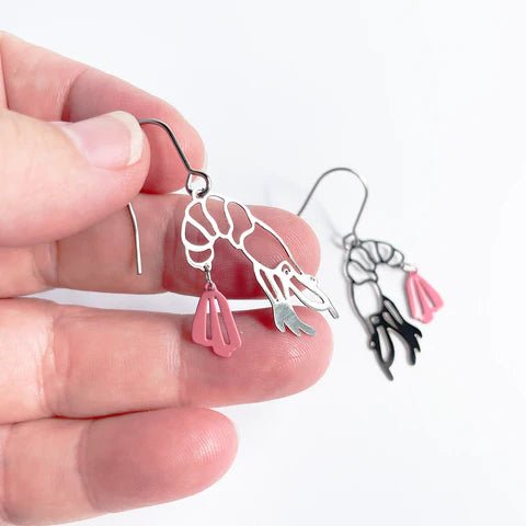 DENZ Mini Prawns - Silver/ pale pink - painted steel dangles
