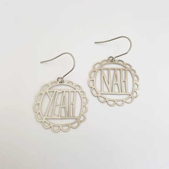 DENZ Yeah Nah dangles in silver