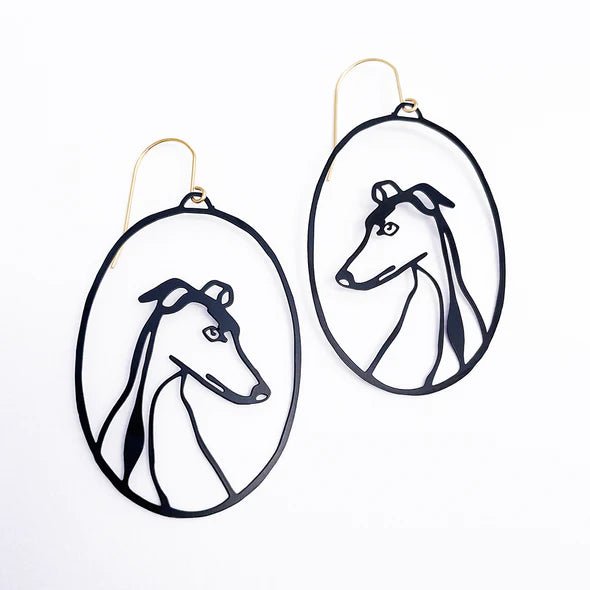 DENZ Greyhound/Whippet/Iggy in Black earrings