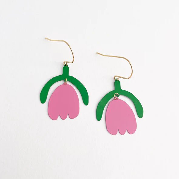 DENZ Mini Lazy Tulips in Emerald and Bubblegum earrings