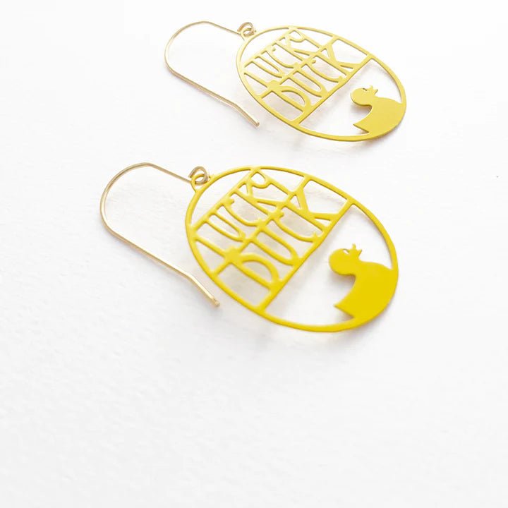 DENZ Mini Lucky Duck dangles in yellow, angled view