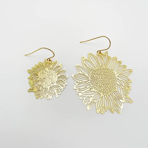 DENZ Mini Sunflower dangles in gold, angled view