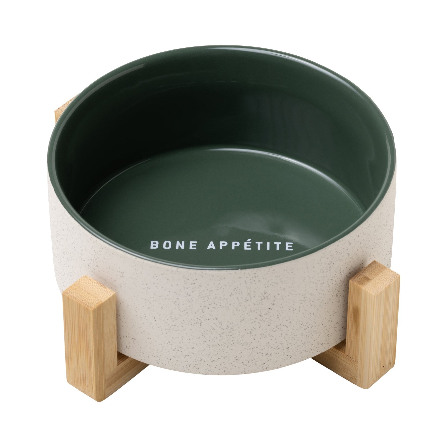 Field and Wander Dog Bowl with Wooden Stand - Green