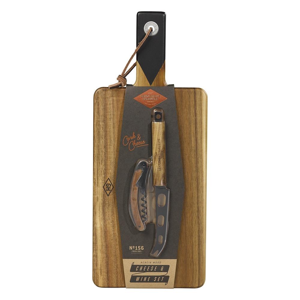 Gentlemen's Hardware Cheese Board and Knife Set with Wine Opener