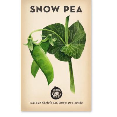 Packaging of Little Veggie Patch Co Snow Pea 'Oregon' Heirloom Seeds featuring an illustration of green snow pea pods and leaves.