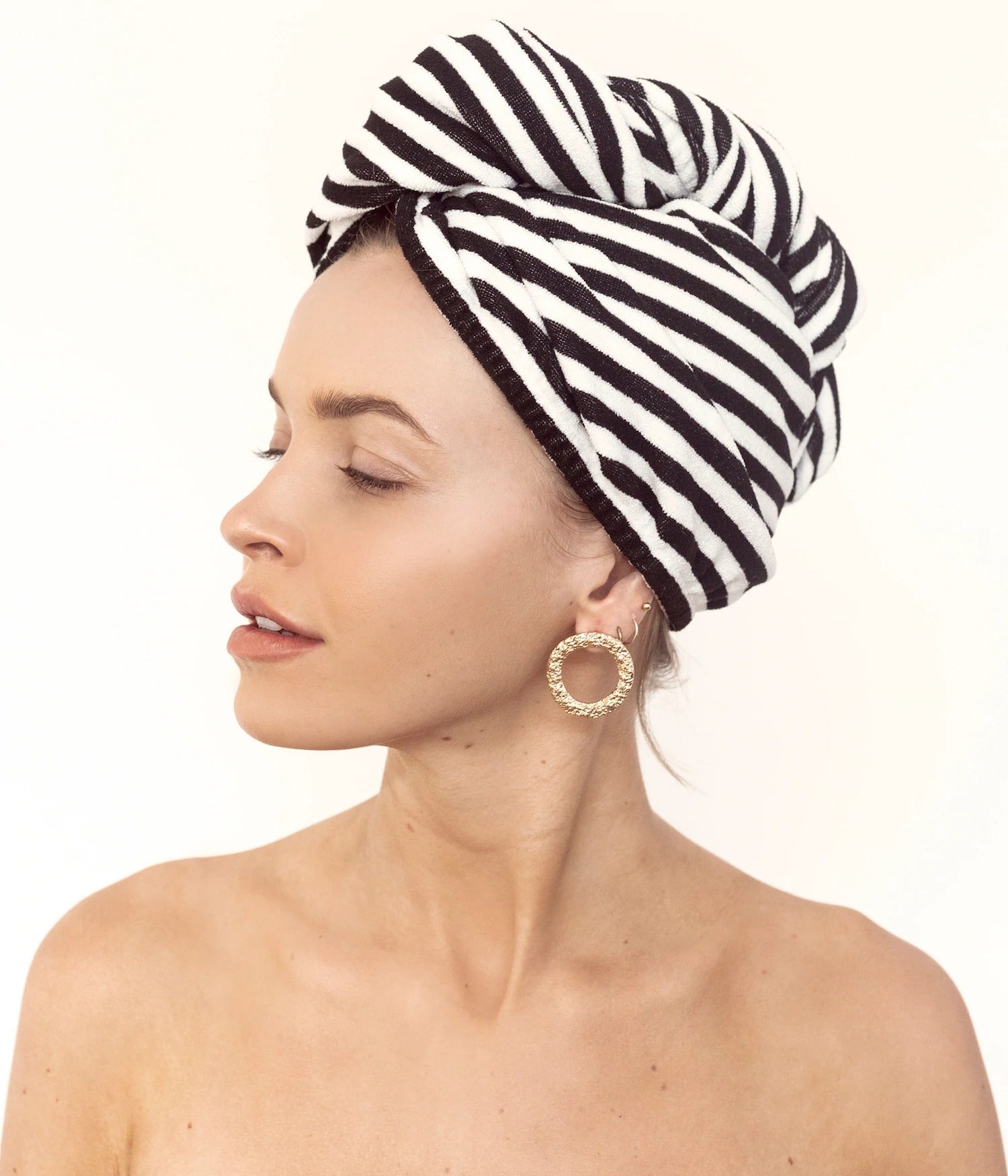Louvelle RIVA Hair Towel Wrap in Monochrome Stripe