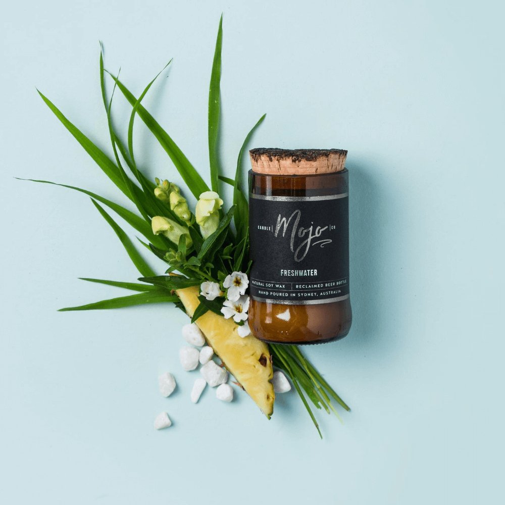 Mojo Freshwater - Wood Wick Reclaimed Beer Bottle Candle