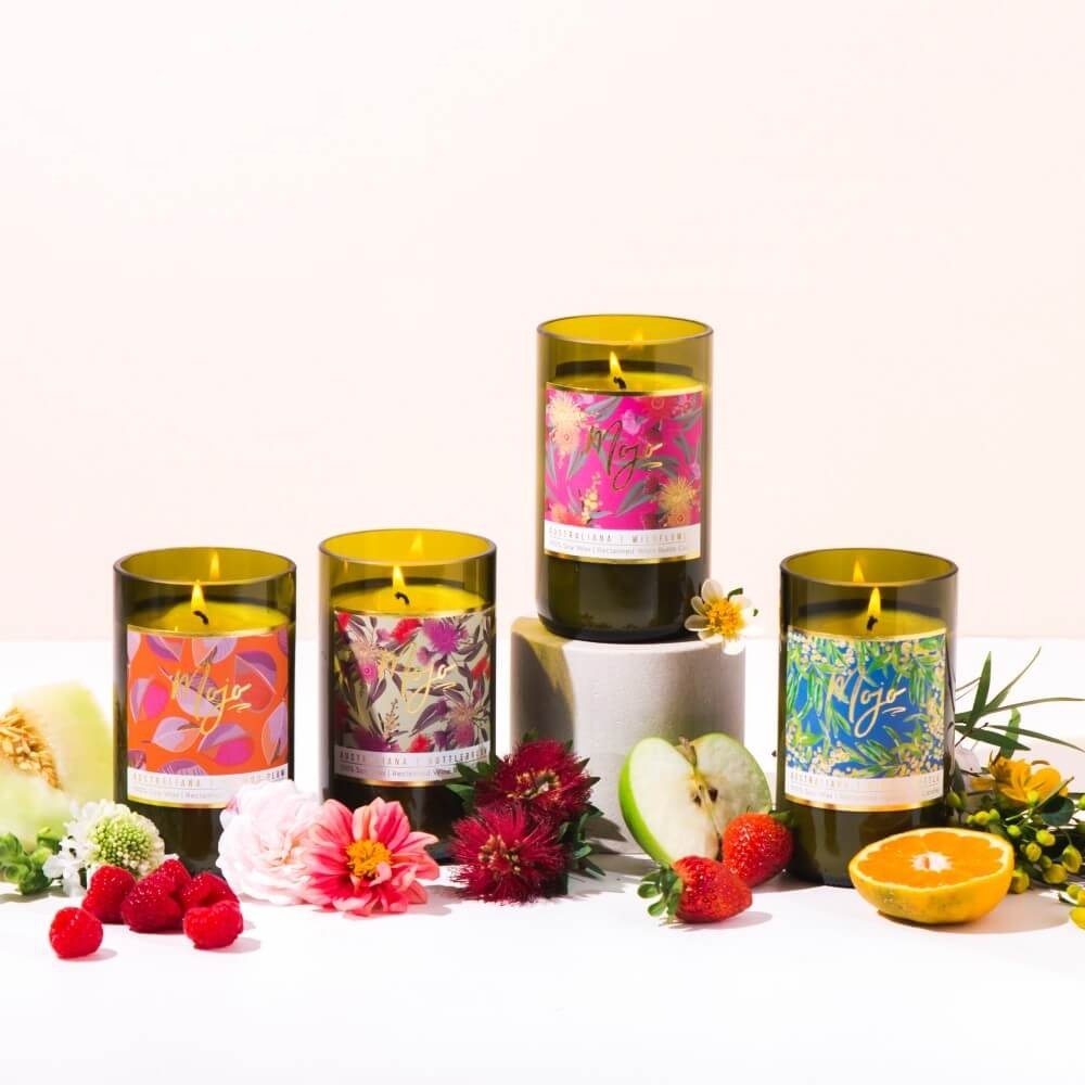 Mojo WILD FLOWERS- Australiana Reclaimed Wine Bottle Soy Wax Candle