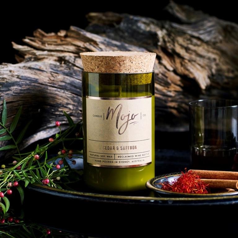 Mojo Cedar and Saffron Wine Bottle Candle
