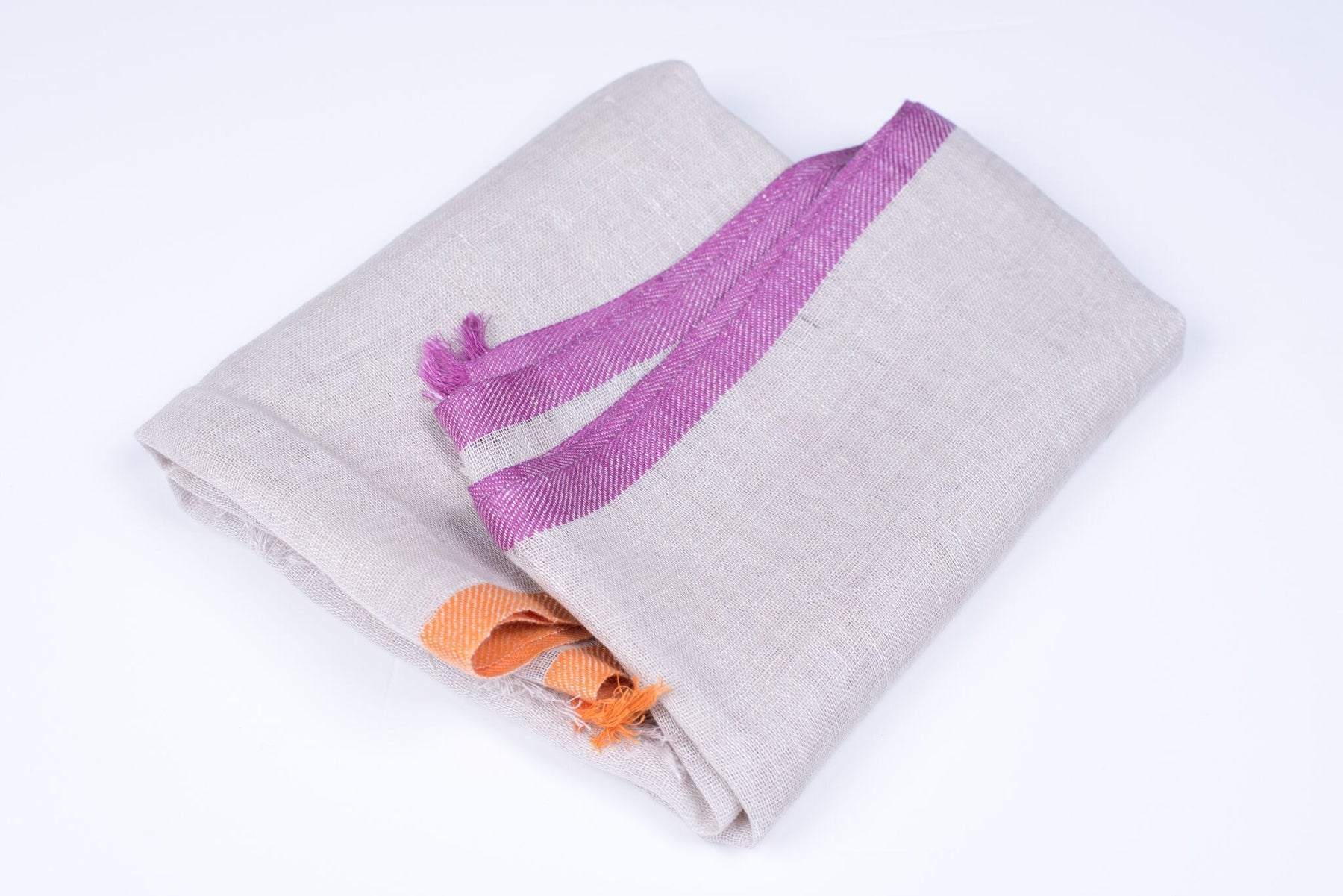 Nine Yaks Linen Scarf Natural, Purple and Orange