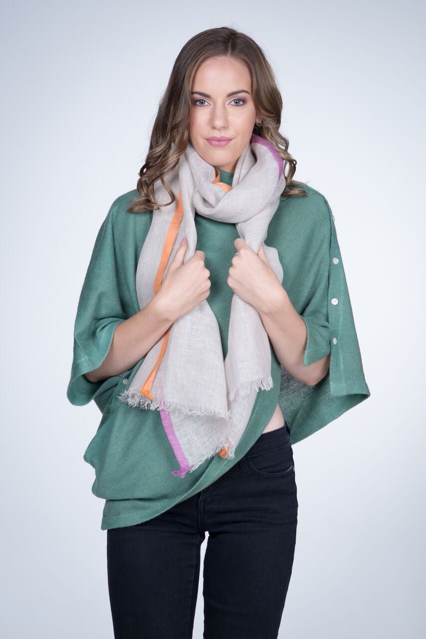 Nine Yaks Linen Scarf Natural, Purple and Orange